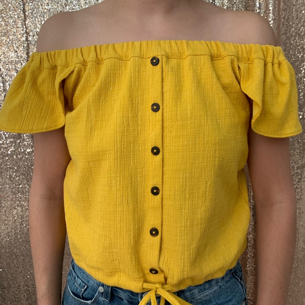 Madewell Golden Yellow Crop Top, Off the Shoulder